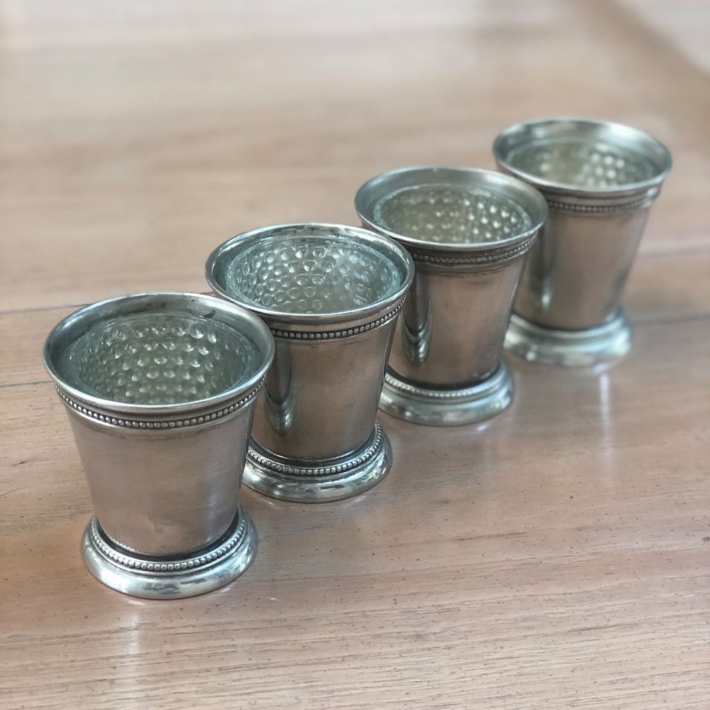 Set of 4 Vintage Silver Votive Candle Holders with Glass Inserts